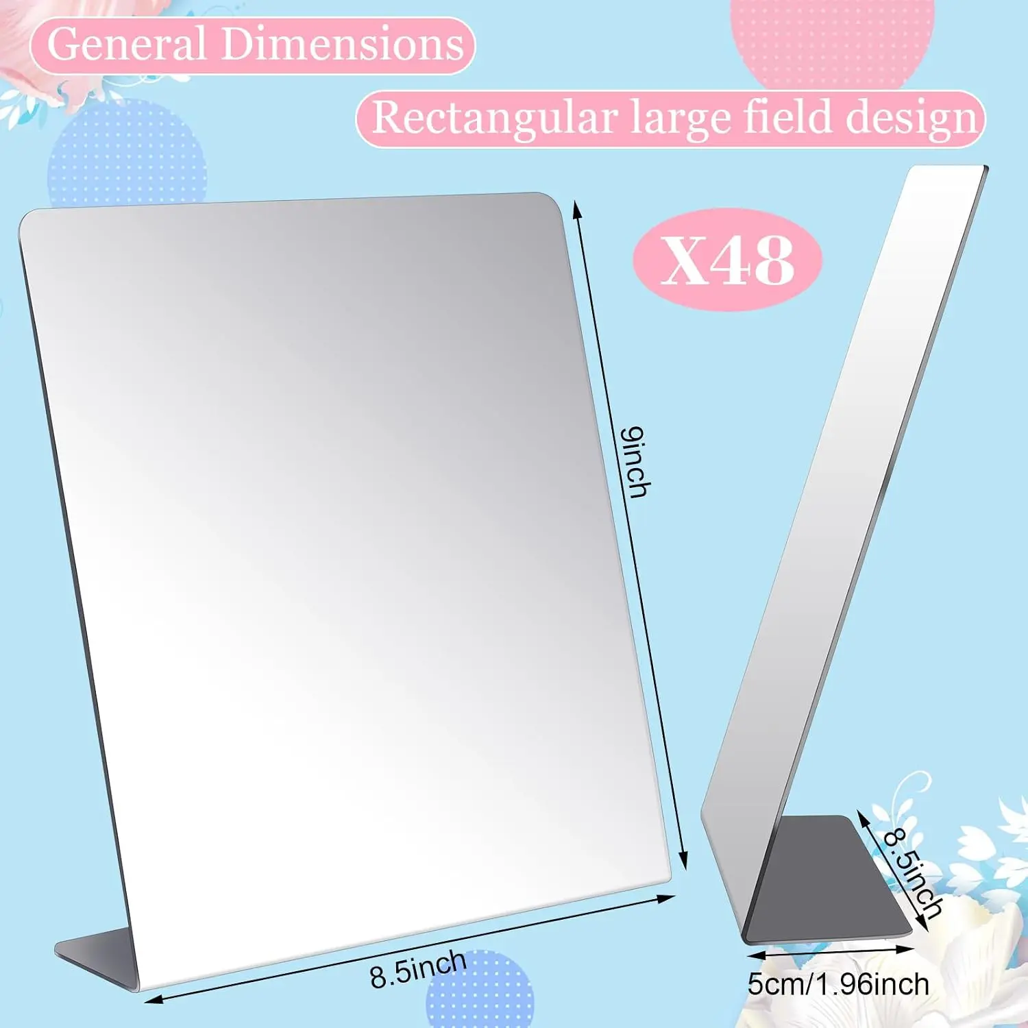 48 Pcs Freestanding Mirror Table Top Mirror, 8.5 x 9 Inch Acrylic