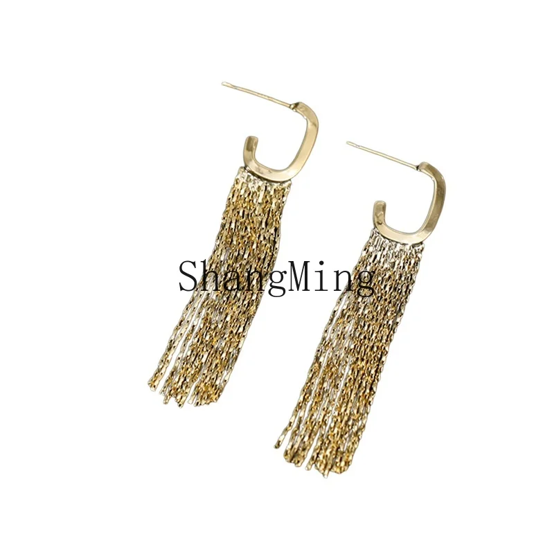 

CL modern simple 18k real gold stud earrings for women's high-end sense of light luxury temperament fringed earrings