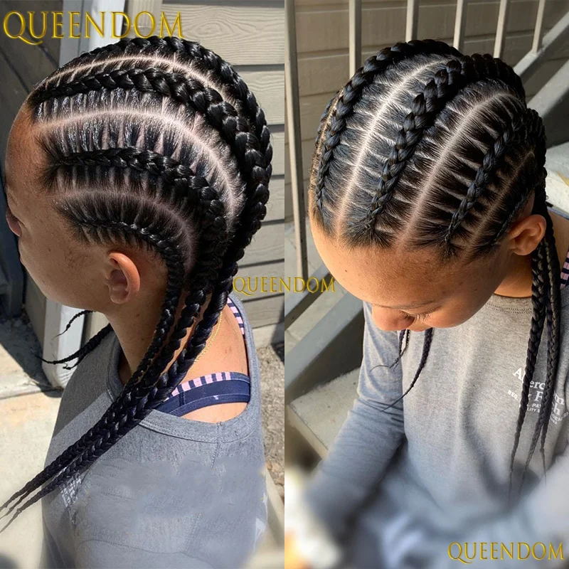 

20" Synthetic Braided Wigs Glueless Lace Front Wig Cornrow Braids Black Wigs for Black Women Jumbo Box Braiding Hair Wig