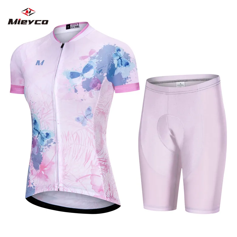 Cycling Jersey Suit Summer Short Sleeve Women's Tracksuit Bicycle Top Mountain Road Bike Trousers Women Pink Outdoor Sportswear