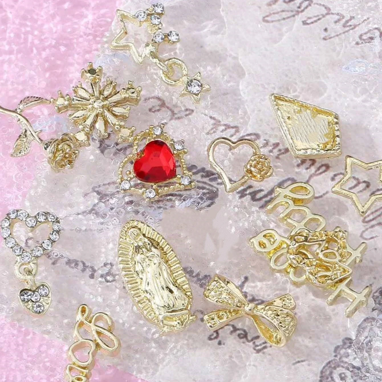 40pcs Mix 3D Golden Metal Rose Nail Art Charm Heart Bow Star Charms Stuff For Nail Decoration DIY Alloy Nail Jewelry Accessories