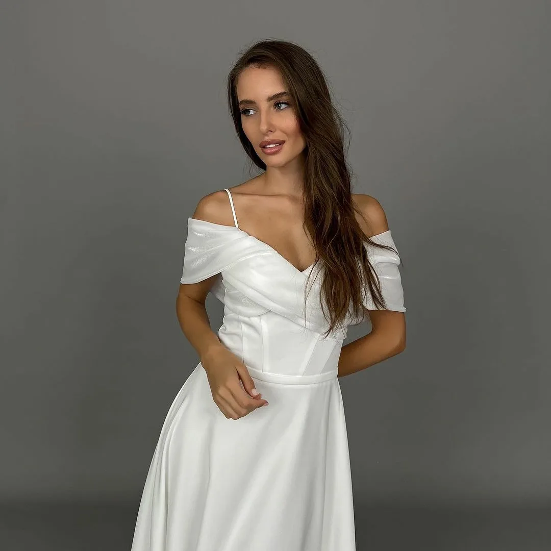 Vintag-vestidos de novia largos de crepé con hombros descubiertos para mujer, vestidos de novia con bolsillos, línea A, marfil, Organza, corsé de tren de barrido, vestido de novia trasero