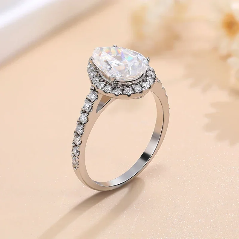 Imagem -03 - Smyoue-corte de Pêra Moissanite Anéis para Mulheres 100 Prata Esterlina 925 Jóias Banhadas a Ouro 18k Casamento e Casal 2ct 7*10 mm