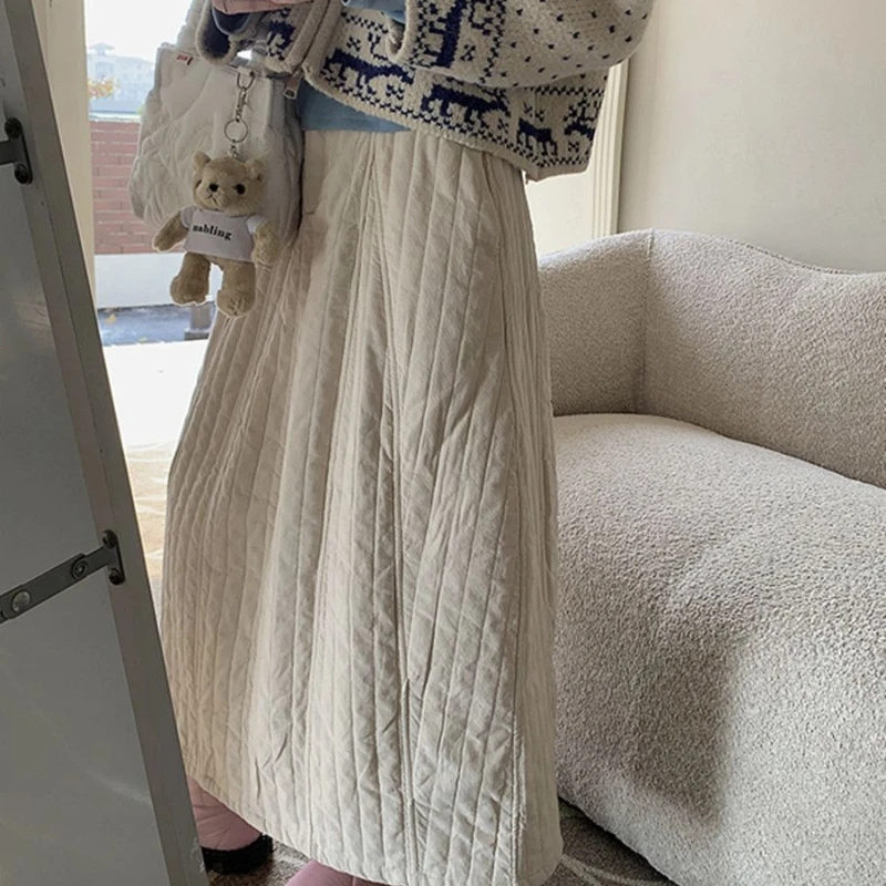 

All Match Cotton Thick Half Classic Skirt Women's Winter High Waist Warm Flower Bud Skirt A-line Straight Tube Trend Skirt