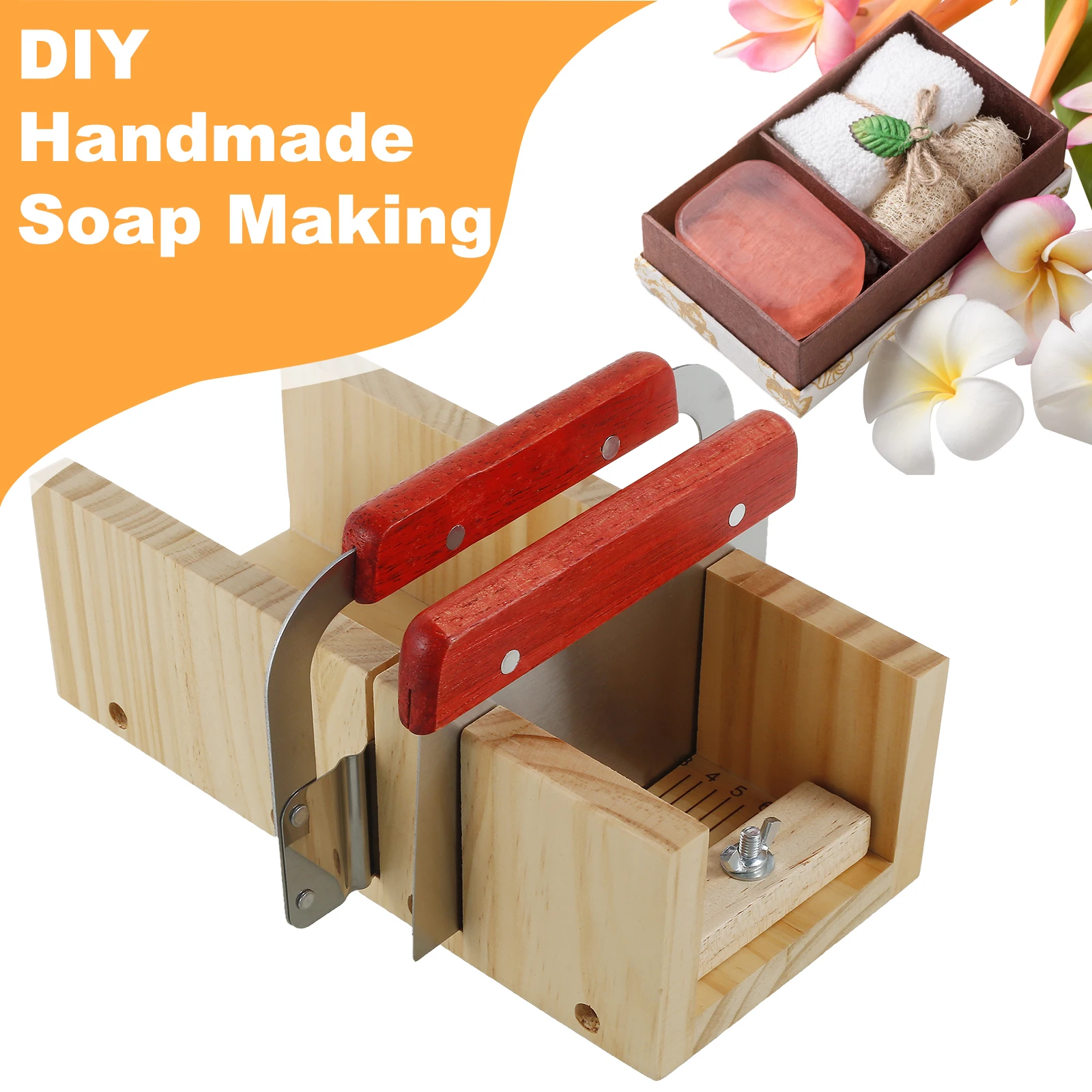 

Wooden Soap Cutting Tool Set Adjustable Loaf Soap Making Mold DIY Handmade Soap Makers with Stainless Steel Wavy/Straight Cutter