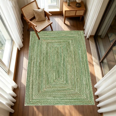 Green Concentric Circle Geometric Square Carpet Non-Slip Floor Mat, Suitable for Living Room, Bedroom, Home Decoration