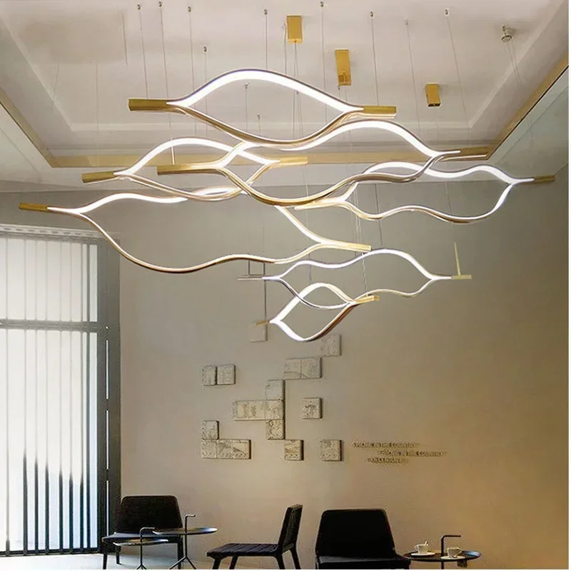 Modern Aluminium River Led Pendant Lights Minimalism Dining Room Suspend Lamp Lustre Dimmable Lamp Fixtures Gold Led Luminarias