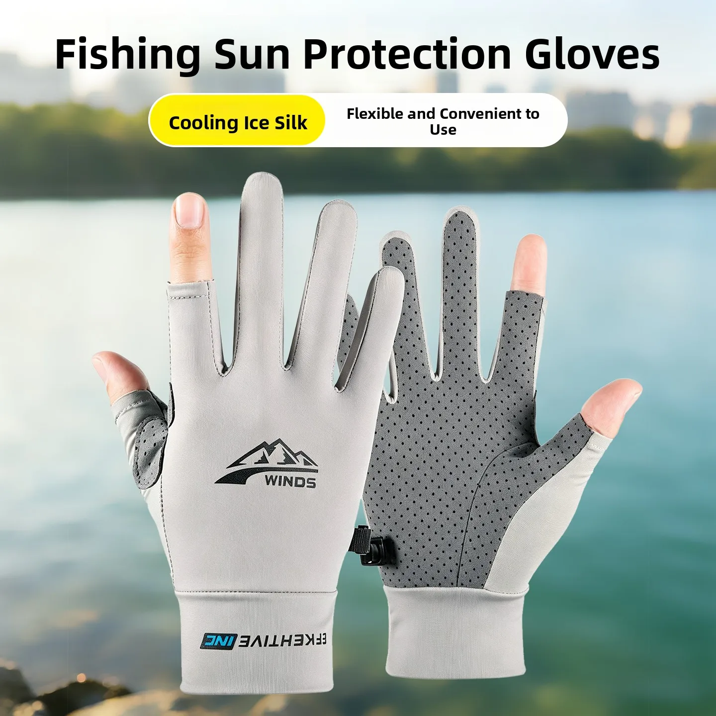 Fishing Gloves Autumn Waterproof Anti-stick Bait Two-Finger Exposure Special for Catching Fish Non-slip Thin Universal Size