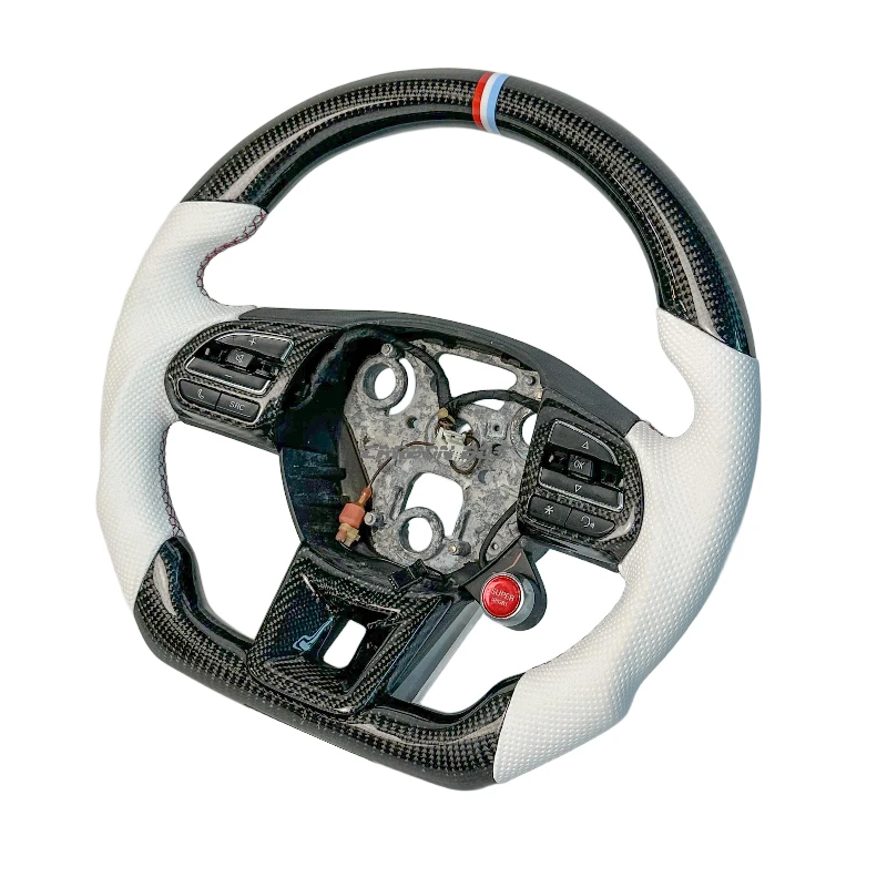 Factory Direct Sale Black Carbon Fiber White White Perforated Leather Sports Steering Wheel Suitable for MG MG5 MG6 Custom