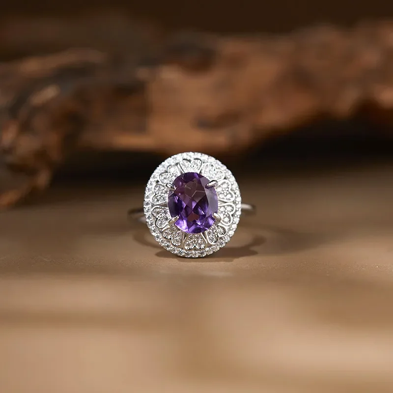 Natural topaz amethyst citrine pink crystal colored treasure ring women's s925 silver Xiaohongshu Douyin live stream