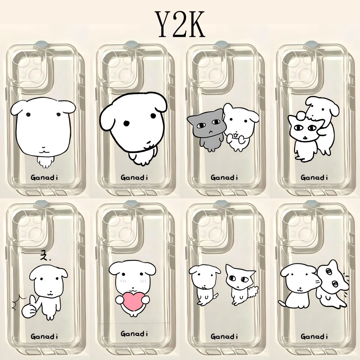 Capa de Celular Transparente Kawaii Ganadi Puppy para iPhone 17e 17 16 16e 15 14 13 12 11 Mini Pro Max X XR XSMax 7 8 Air Plus