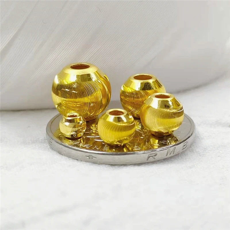 1pcs Pure 24K 999 Yellow Gold Pendant 3D Hrad Gold Brushing Bead Cat'eye Transfer Bead DIY For Make Bracelet 4mm/6mm/8mm/10mm