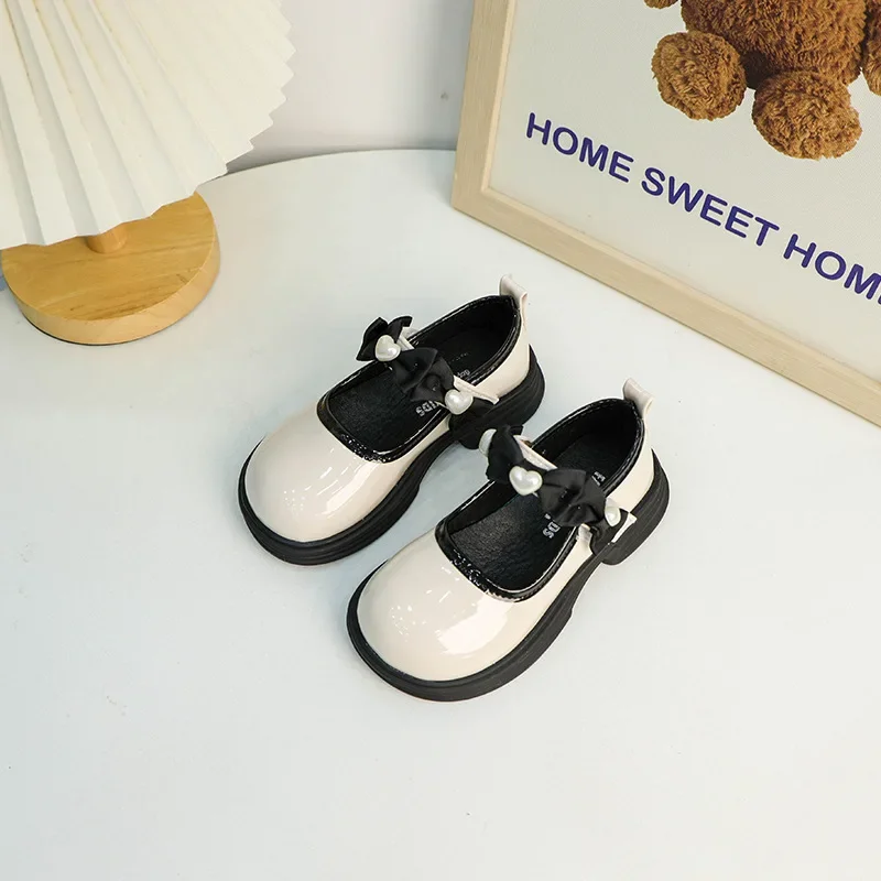 Girls Princess Leather Shoes Love Bowtie Black Kids Mary Jane Shoes Fashion School Versatile Children Causal Shoes Spring Autumn