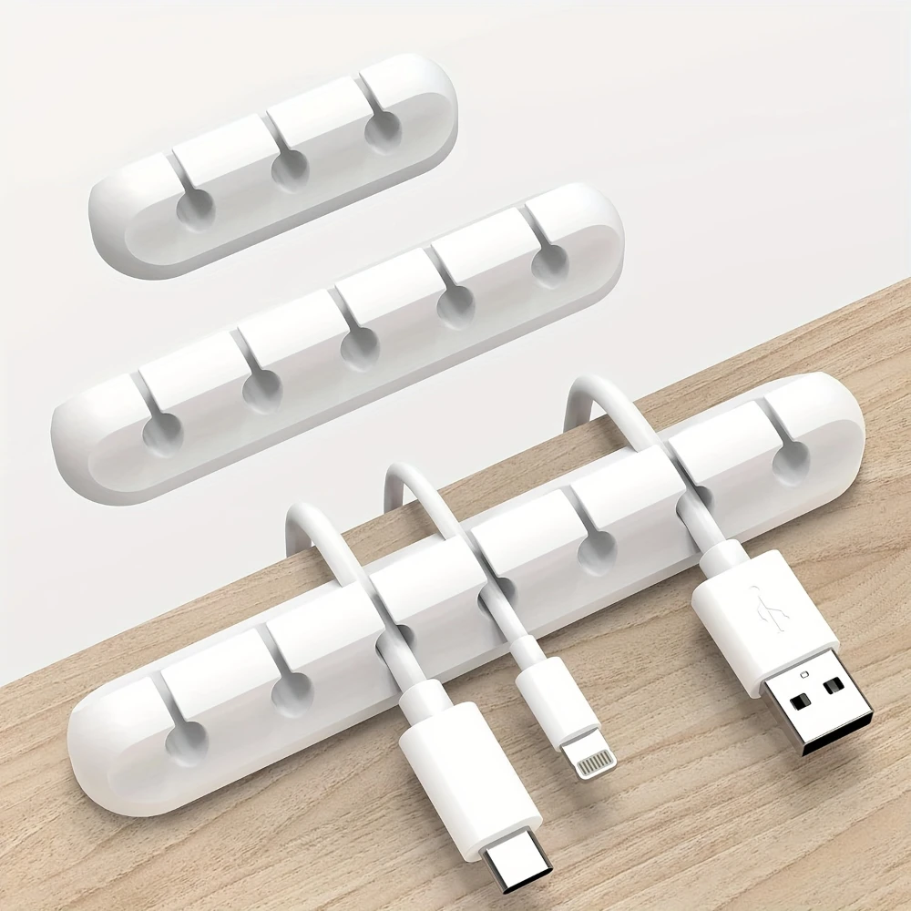 

5-Slot USB Cable Organizer — White Heavy-Duty Desktop Cord Holder with Usb-A Slots (No Power)