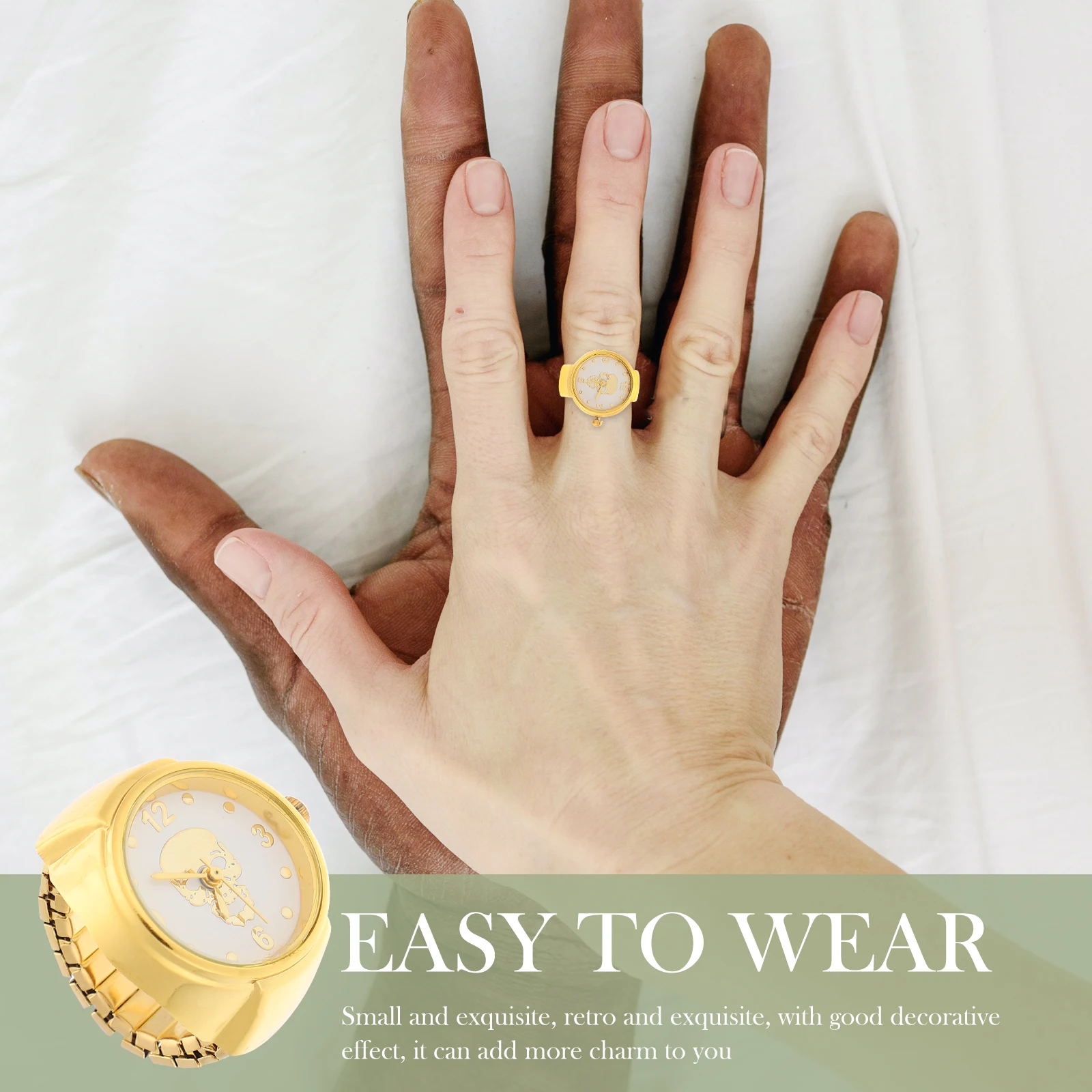 

Dainty Ghost Head Ring Watch Golden Stainless Steel Finger Timepiece Retro Exquisite Wear-resistant Fashion Accessory Decorative