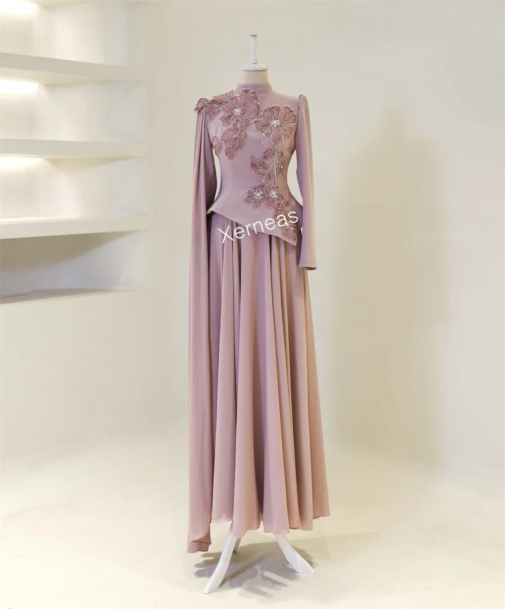 Длинные платья трапециевидной формы с высоким воротником и аппликацией по индивидуальному заказу, роскошное вечернее платье для выпускного вечера, великолепное официальное платье