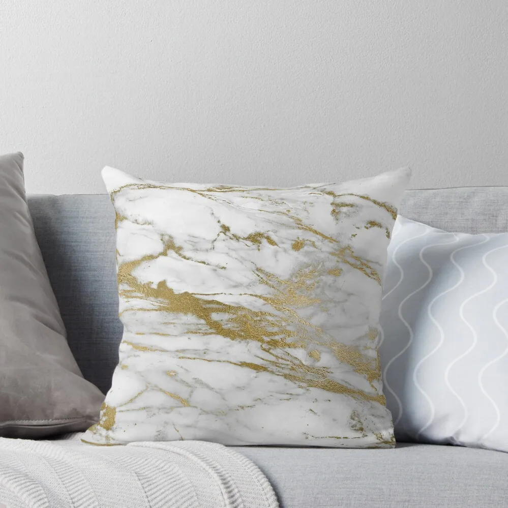 

Gold Veins on Gray and White Faux Marble Throw Pillow Decorative Cushions For Luxury Sofa Couch Pillows pillow