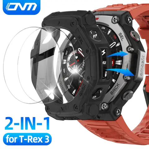 2-IN-1 Glass+Case for Amazfit T-Rex 3 Screen Protector Tempered Glass Film And Bumper Protective Cover TRex 3 Accessories Set