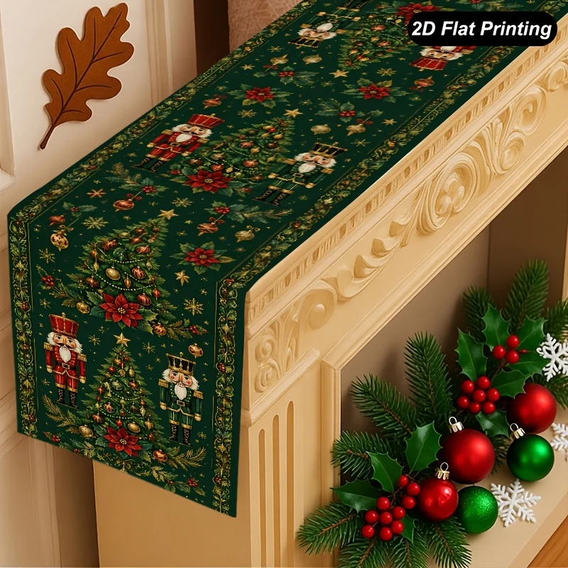 Christmas Table Runner Nutcracker Xmas Tree Print Multi Sizes Tablecloth for Dining Table Kitchen Living Room Holiday Home Decor