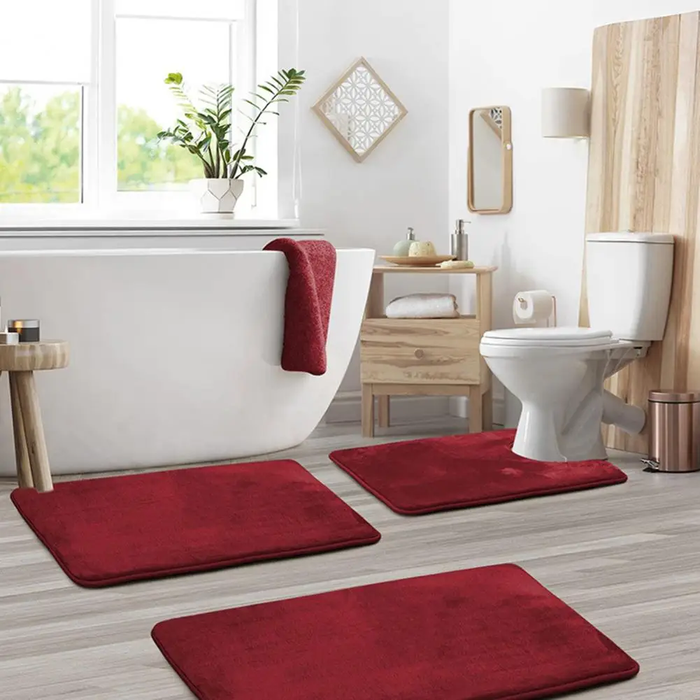 3-Piece Bath Mat Set Absorbent Quick Dry Bathroom Rugs U-Shaped Contour Toilet Rug Non-Slip Bath Carpet Set Bathroom Decor