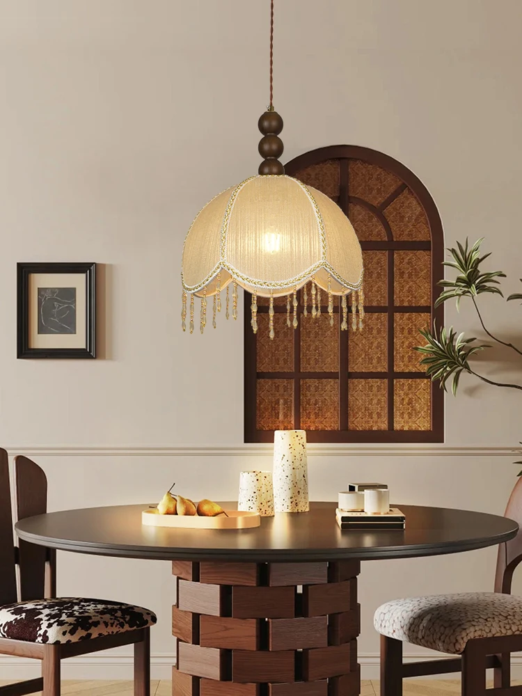 

French Vintage Bedroom Pendant Light Vintage Tassel Fabric Warm Art Living Room Counter Dressing Room Homestay Restaurant Light