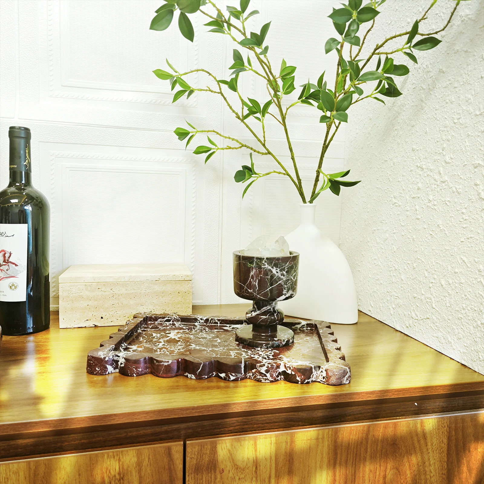 صينية تقديم من الرخام الطبيعي أنيقة غير قابلة للانزلاق، منظم صينية مجوهرات الحمام المستطيلة، ديكور منزلي من الحجر الفاخر للمطبخ