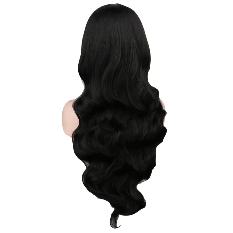 SuQ Peluca sintética larga y recta natural con parte media para mujer, peluca de documentos negra natural, grado de calor, realista, 03/peluca de fiesta