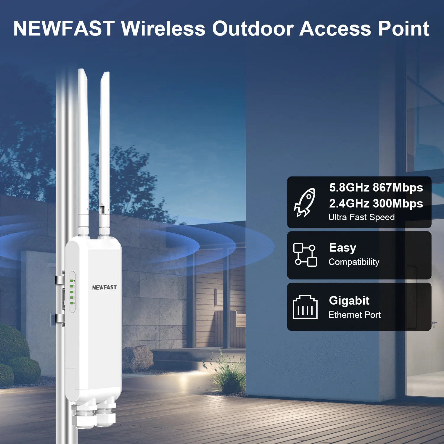Punto di accesso Gigabit COMFAST 2.4G e 5G 1200Mbps AP esterno ad alta potenza Antenna WiFi a lungo raggio Router stradale Ripetitore extender WiFi