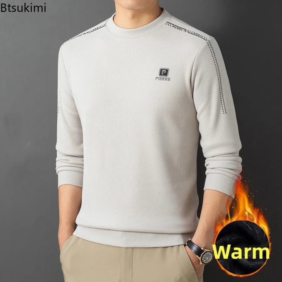 

New Men's Long Sleeve Casual Warm T-shirts Autumn Winter Thickened Fleece Loose Hoodies Tops Male Street Versatile Sweatshirts