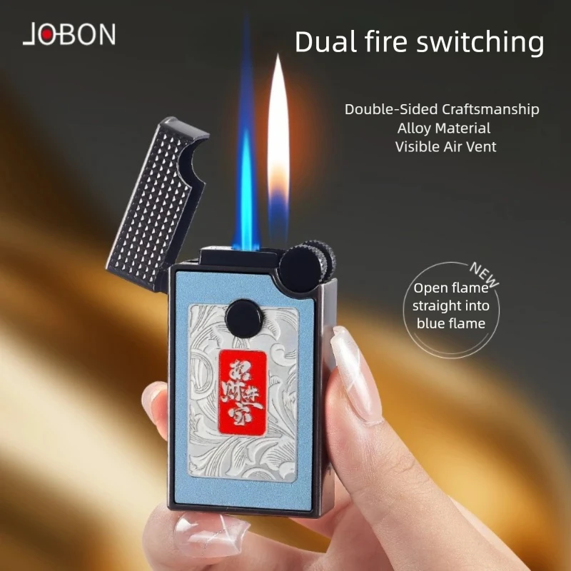 

Надувная зажигалка с двойным огнем и прямой зарядкой, прозрачная газовая камера, креативная резьба, ветрозащитный металлический инструмент для освещения сигарет