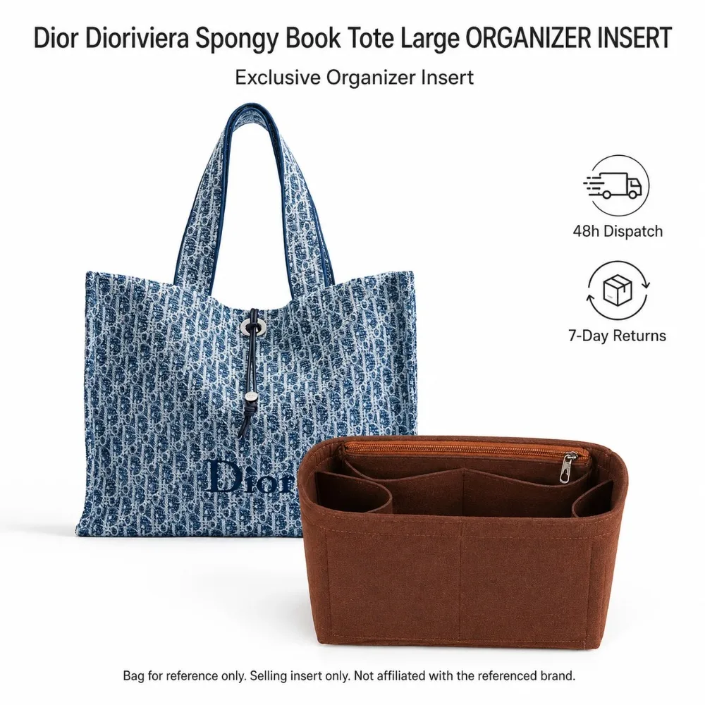 Brown Felt Purse Organizer Insert With Zipper Pocket Multi Compartment Tote Bag Liner For Work Travel Storage Bag Not Included