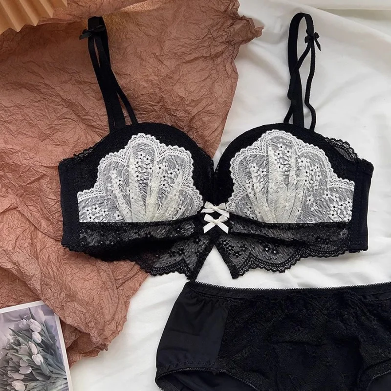 Push-up Gather Lace Bra Double U-shaped Soft Support Structure Push Up and Anti-Sagging Underwear image 5