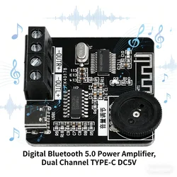 XH-A164 PAM8403 digital bluetooth Amplifier Board 5V Type-C 5W+5W Dual Channel Audio Amp for DIY and Car Speaker Subwoofer