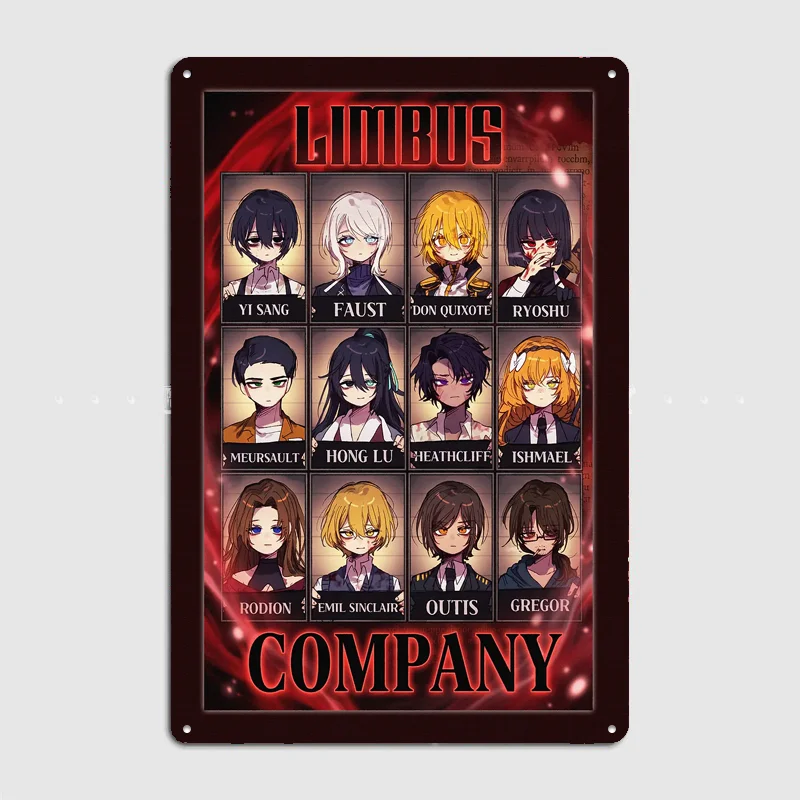Limbus Company Character Mugshot Poster Metal Posters Sign Bar Club Custom Bedroom Indoor Wall Decor Room Decoration Home Decor