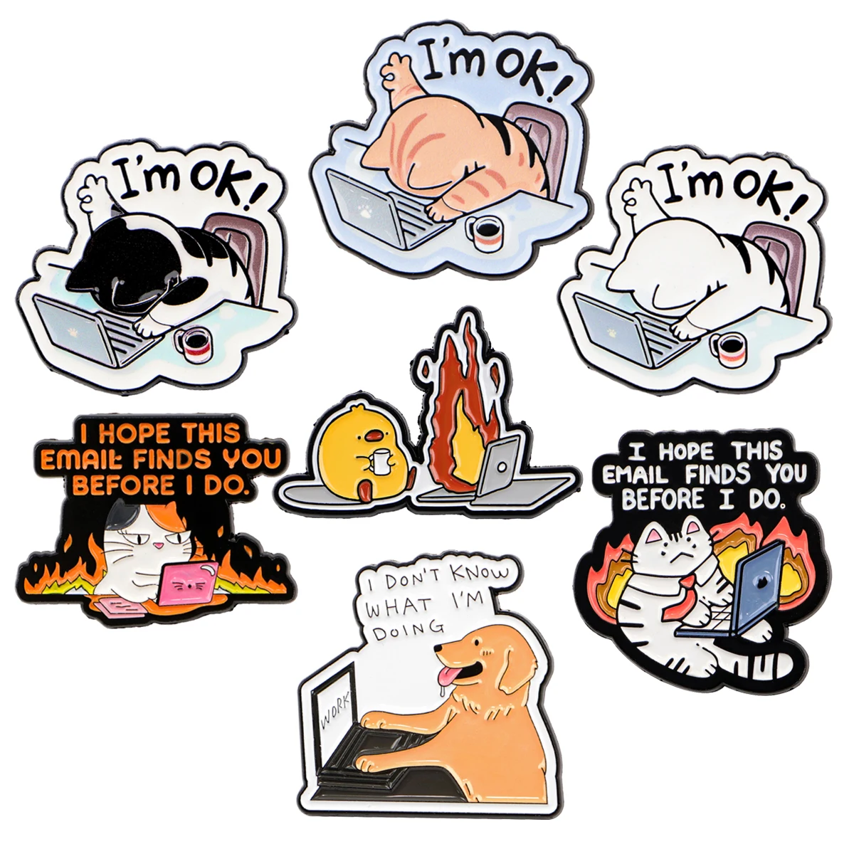 Микс 3/5 шт./компл., эмалированная булавка «Я ОК», работающая на огненном коте, броши для лацкана, значок на рюкзак, аксессуары, модные ювелирные изделия, подарки