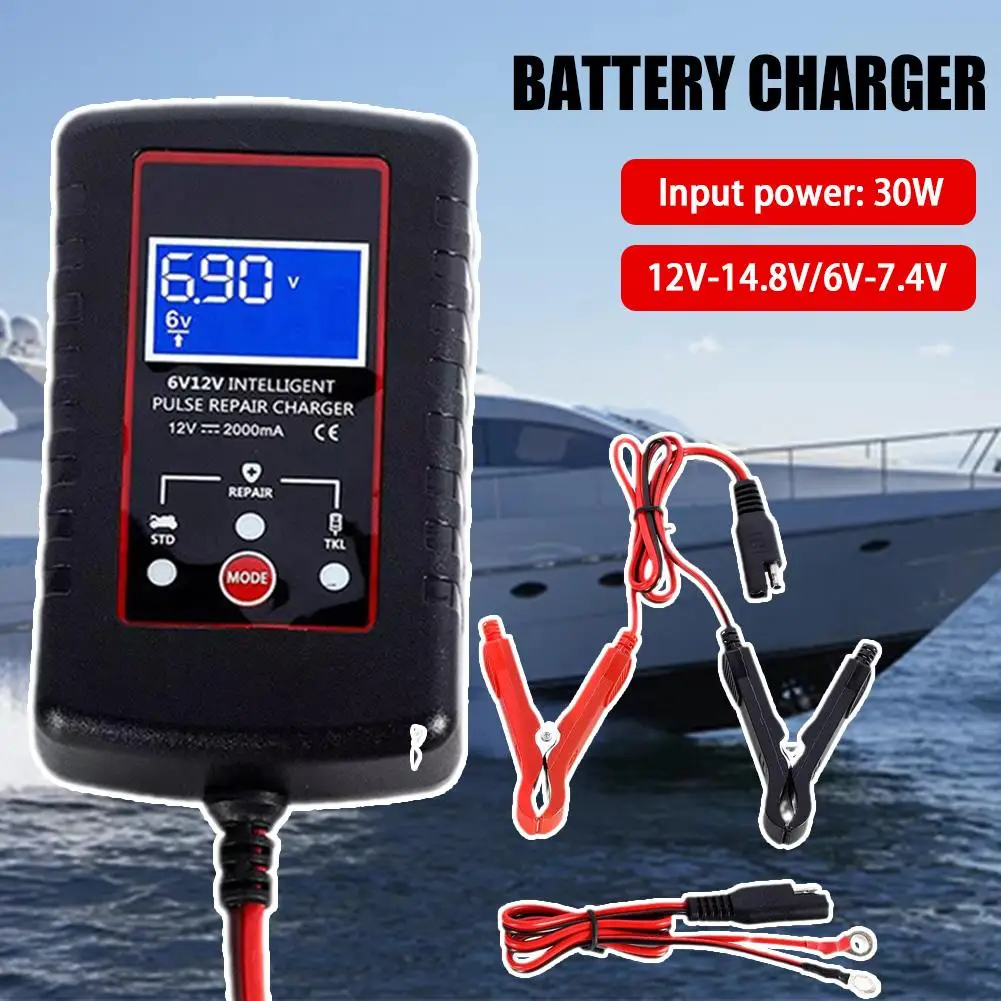 Motorcycle Battery Charger 6/12v Intelligent Fully Charger Motorcycle Pulse Automatic Repair Yachting Charge Maintenance P2g8