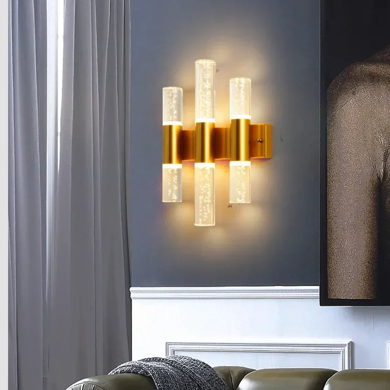 

Bubble K9 Crystal Wall Light LED Space Aluminum Water Pipe Sconces Golden Tube Lamp Luxury Modern Simple