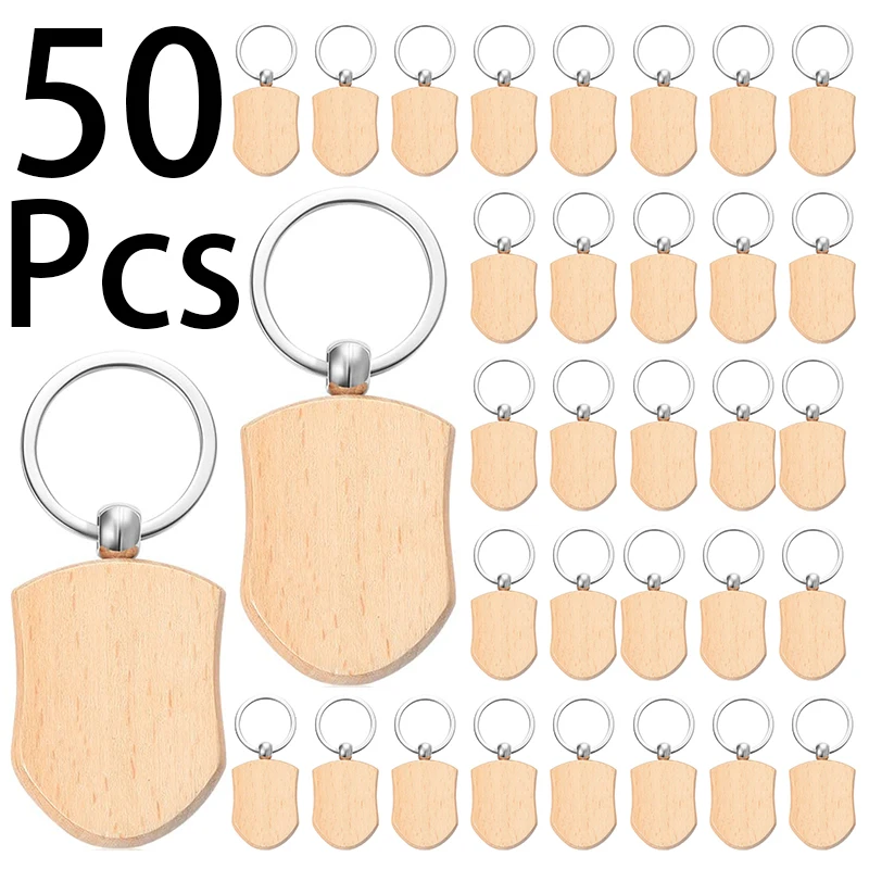 

50Pcs Shield Shape Wood Keychains