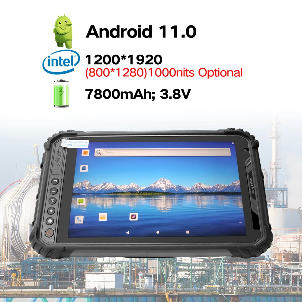 Rugged 8 Inch Android 11 Tablet Computer Portable Intelligent Engineering with 4G LTE NFC RAM 4GB ROM 64GB 2D Scanner UHF GPS