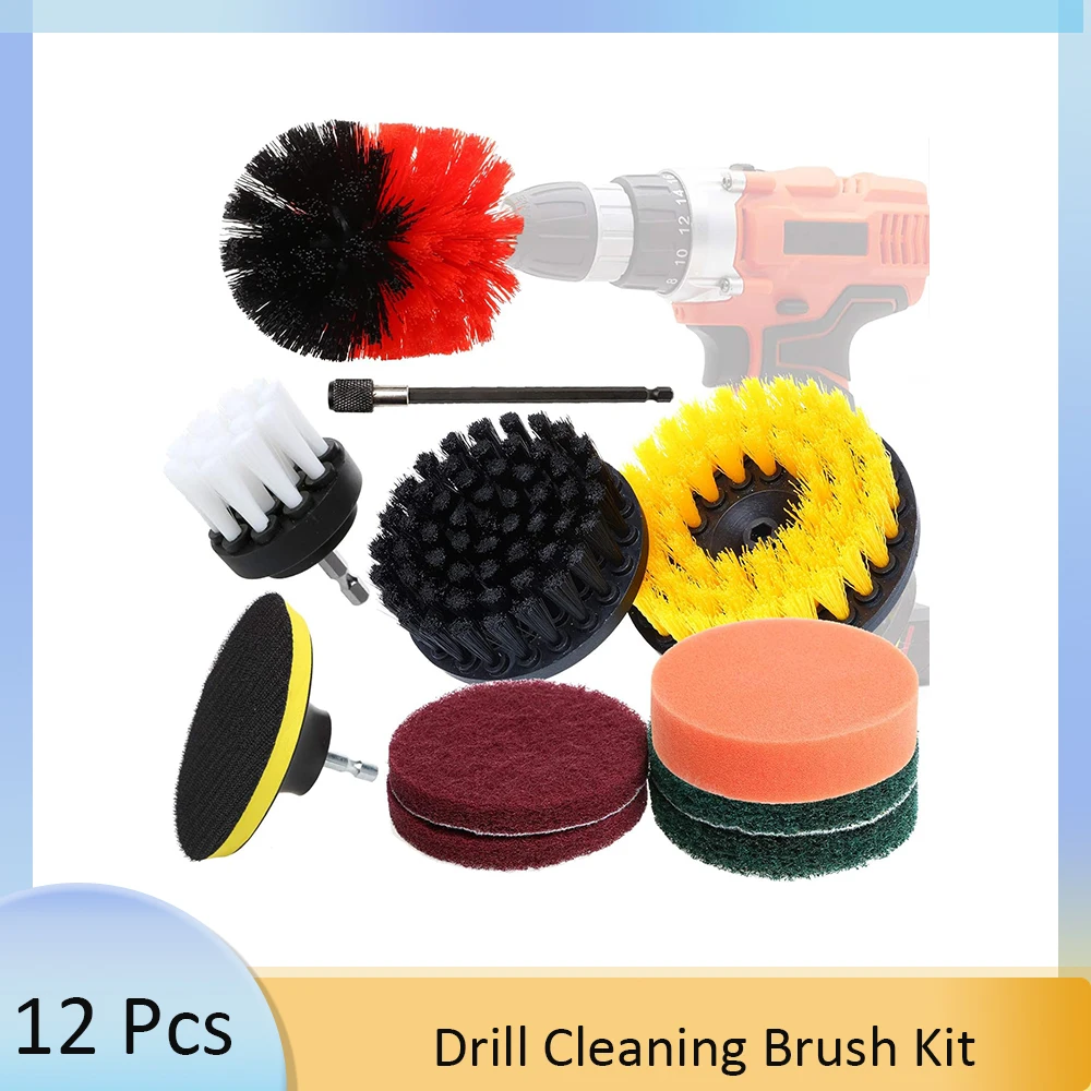 

12 Pcs Drill Cleaning Brushes Kit with Power Nylon Brush,Sanding Pad,Sponge,Scouring pad, for Cleaning Kitchen tile,auto,bathtub