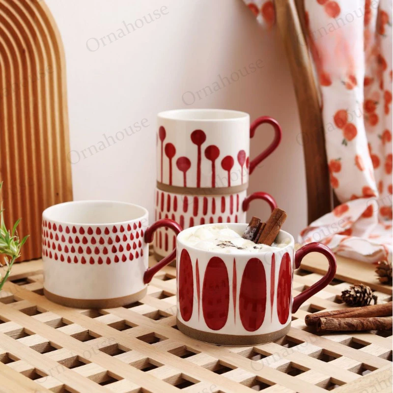 Minimalist Nordic Mug Ins Multi Pattern Ceramic Cup with Handle, Personalized Hand-painted Creative Cup,