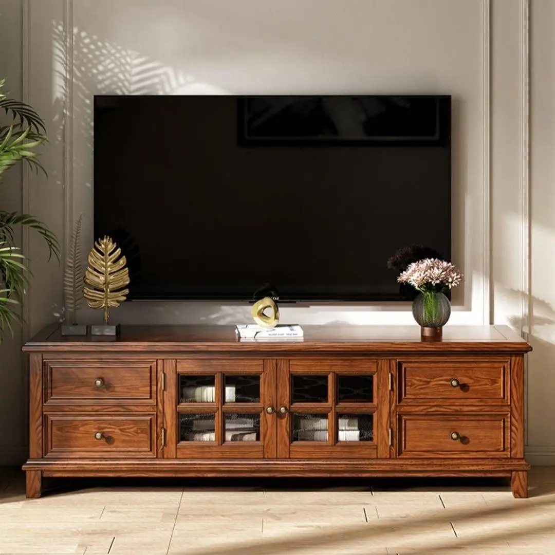 All solid wood TV cabinet ash wood coffee table combination living room floor cabinet