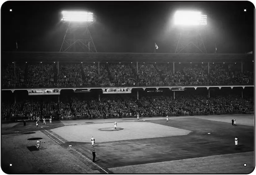 1940's 1947 Baseball Night Game Under The Lights, Ebbets Field Brooklyn Poster Home Wall Art Tin Signs Retro Garage Plaque  sign