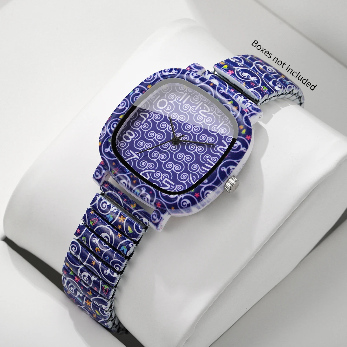 Fashion Blue Swirl Print Women Quartz Watch Square Dial Elastic Stretch Strap Ladies Wristwatches Relogio Feminino（Without Box）