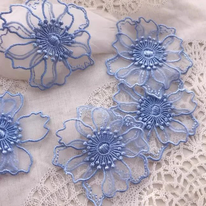 5Pcs Double Layer Lace Flower Applique Embroidered Patches Rpair For DIY Handmade Craft Wedding Dress Decoration 6.5CM Wide