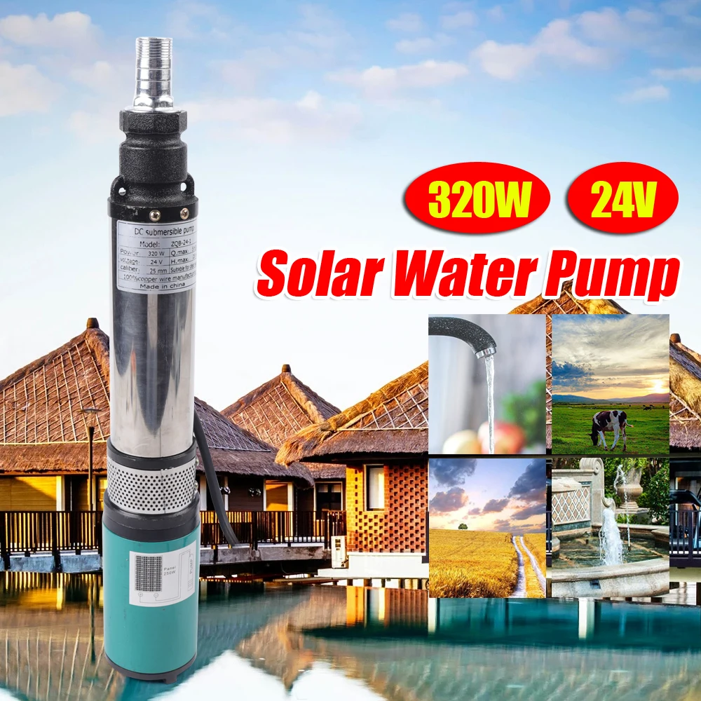 DC 24V 5m³/h Solar Water Pump Farm Ranch Submersible Bore Hole Deep Well Pump 320W Solar Powered Submersible Well Water Pump