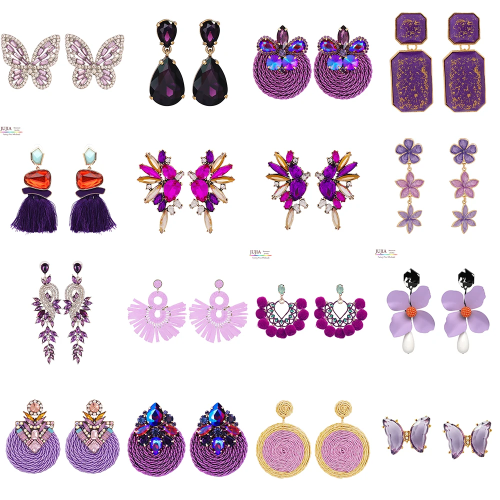 New Purple Big Elegant Statement Earrings For Women Gilrs Round Rhinestone Tassel Earrings Holiday Jewelry Wedding Party Gifts
