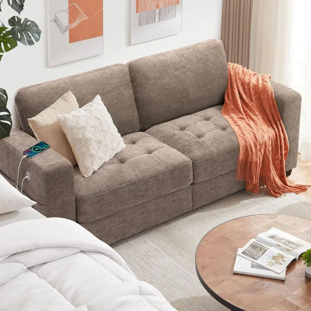 

2-Seater Living Room Couch with Extra Large Seats, USB/Type-C Ports, Side Pockets, Removable Medium Firm Cushion, 89 Brown