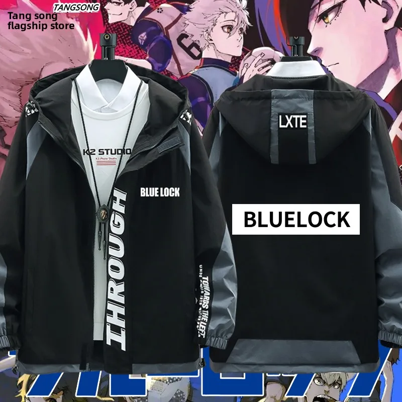 

Синяя толстовка-худи в стиле аниме, мужская, свободного кроя, ветрозащитная, из полиэстера, повседневная верхняя одежда с множеством карманов, молодежная мода