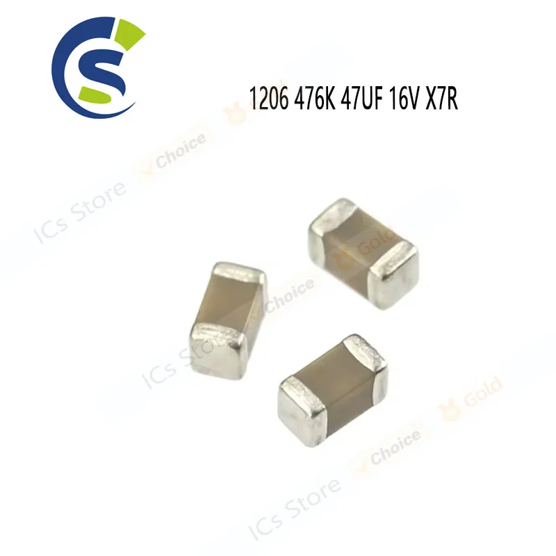 

50PCS 1206 476K 47UF 16V X7R 10% chip SMD Ceramic capacitor